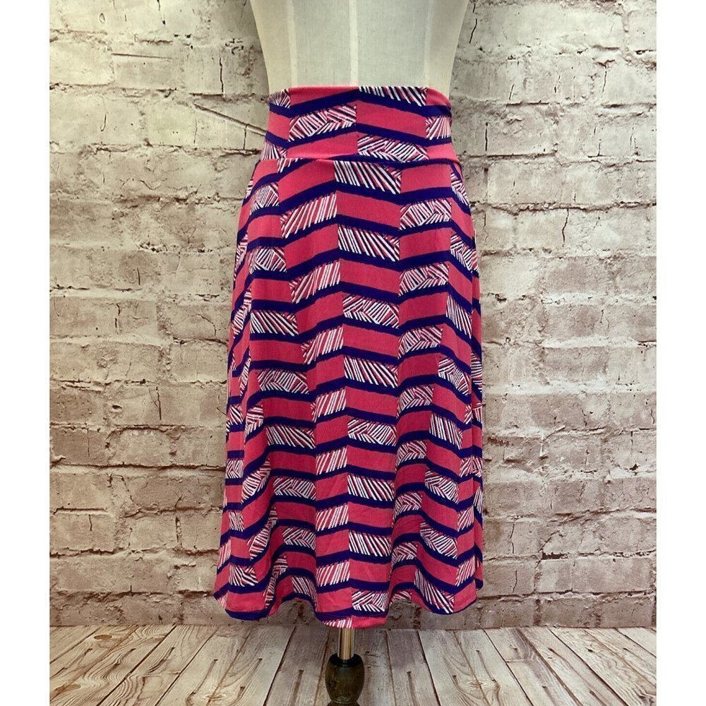 LuLaRoe AZURE Girls A Line Skirt Pink Purple Stretchy Elastic Waist Size 14 NEW